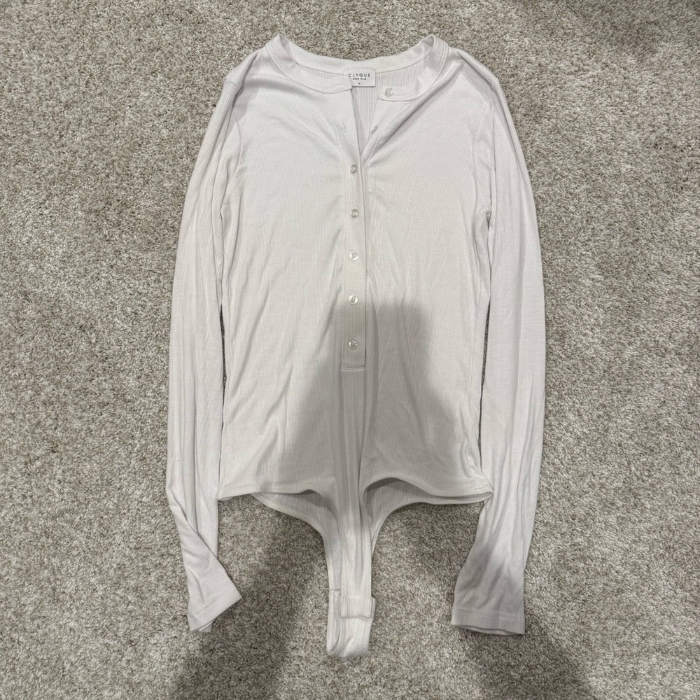 Clyque Los Angeles Henley White Long Sleeve Button-Up Bodysuit